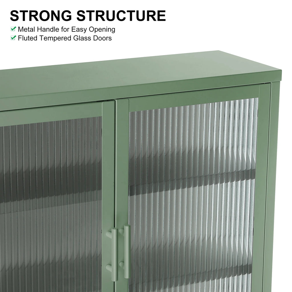 Mint Green Double Glass Door Wall Cabinet with Detachable Shelves D7372