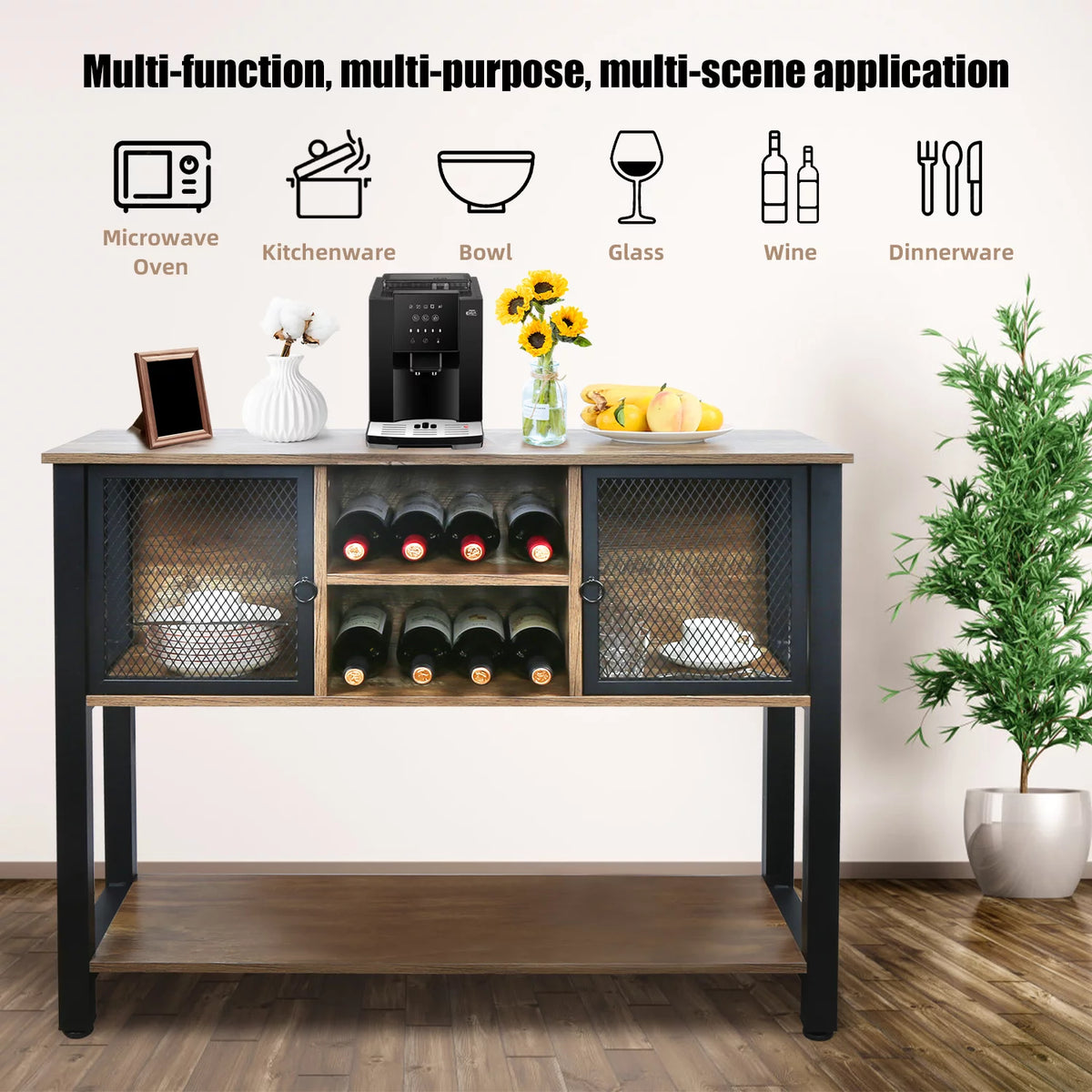 Brown Buffet Sideboard with Storage Shelves R119