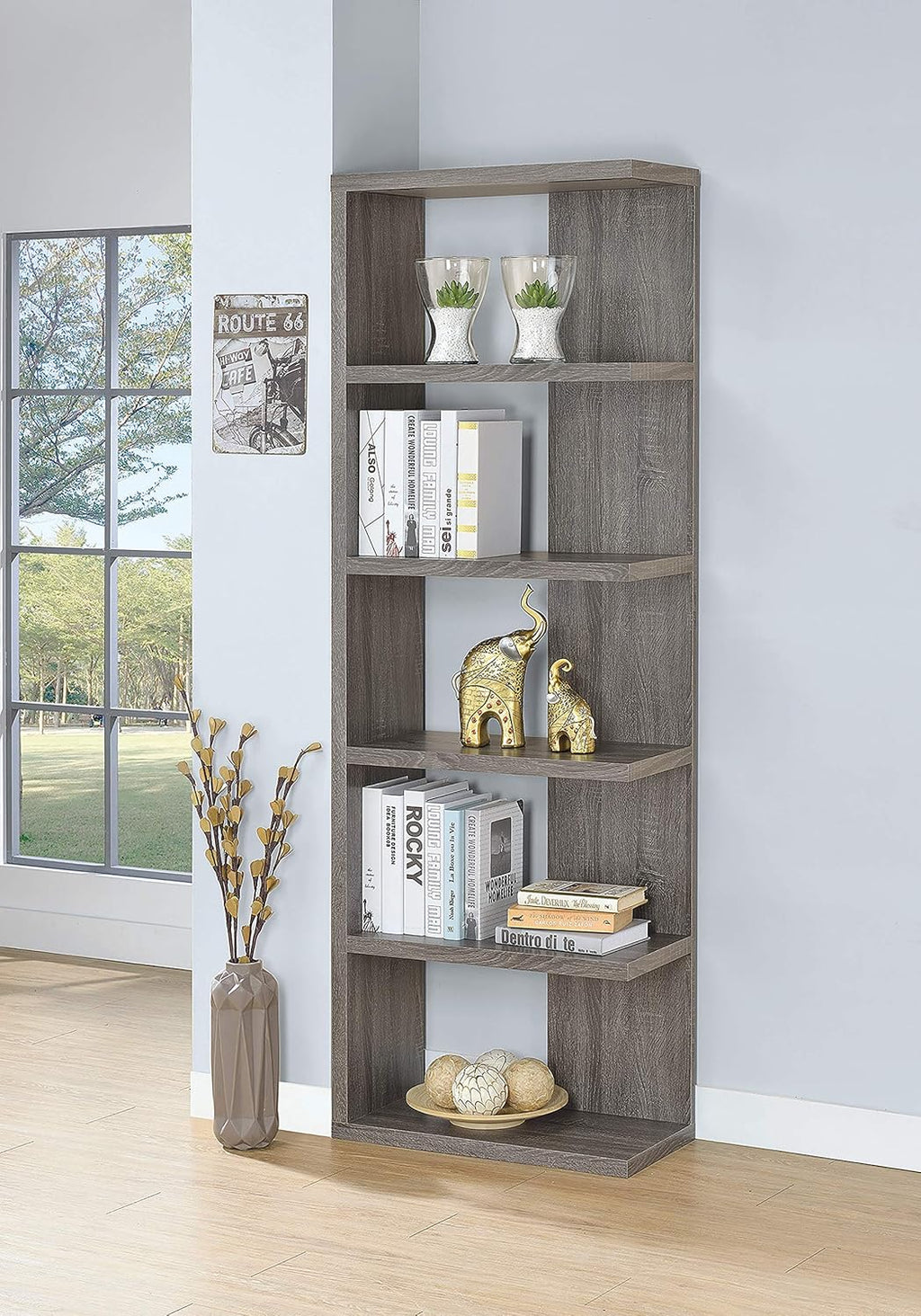 5-Tier Weathered Grey Bookcase E251747