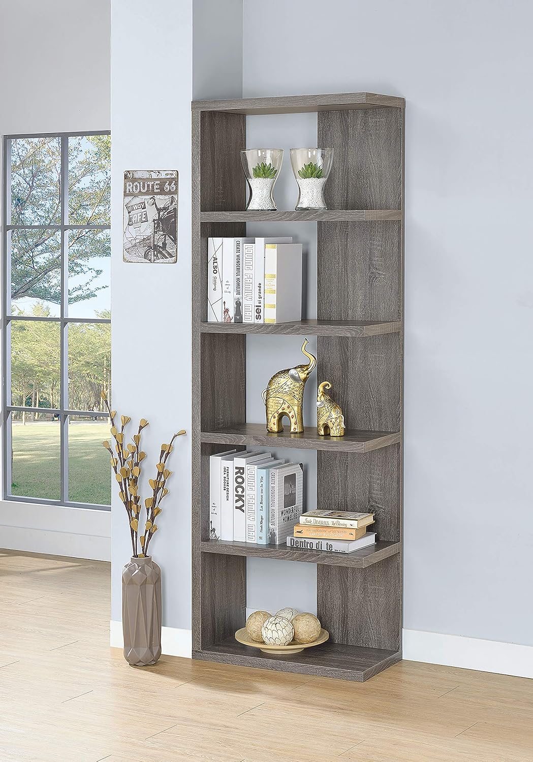 5-Tier Weathered Grey Bookcase E251747