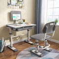 Kids Desk and Chair Set, Height Adjustable with Tilt Desktop, LED Lamp and Storage Drawer, Grey D1416