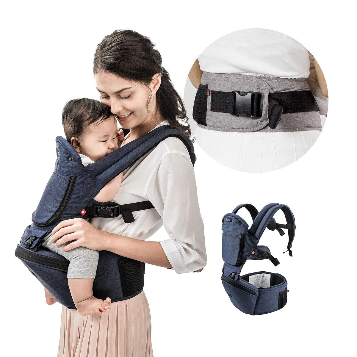 Baby Carrier with Hip Seat, Ergonomic 6 in 1 Front and Back, Stone Grey Q9367
