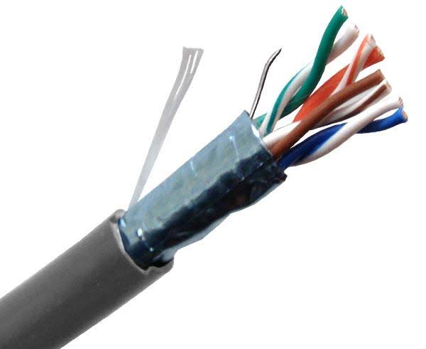 Cat5e Shielded Bulk Ethernet Cable, Indoor, Stranded, 24AWG, 1000' Gray N35687
