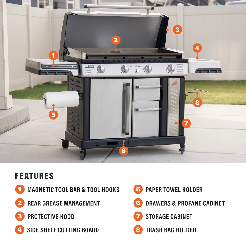 4-Burner Propane Griddle with Stainless Steel Cabinet and Hood W41452