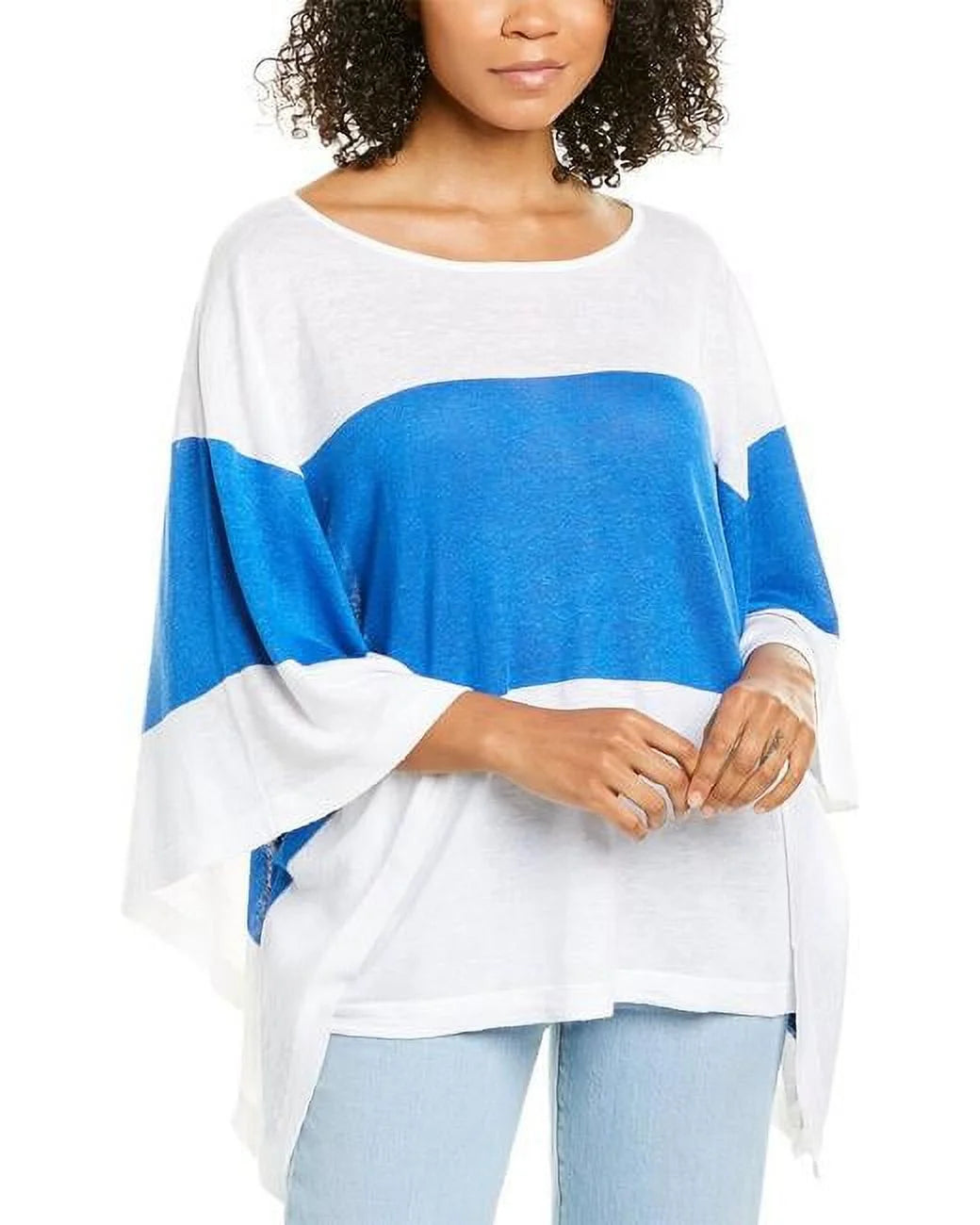 Linen-Blend Colorblock Poncho U335