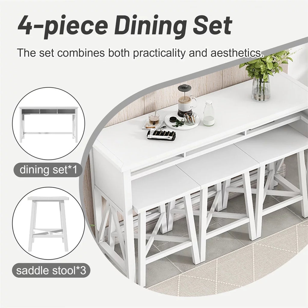 60" Console Kitchen Table Set with 3 Stools A25926