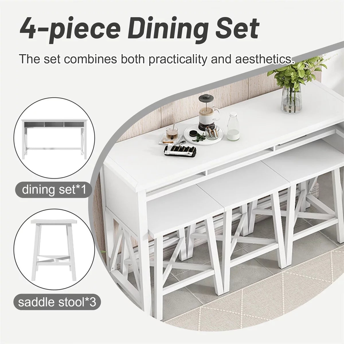 60" Console Kitchen Table Set with 3 Stools A25926