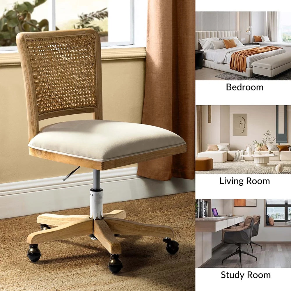 Beige Swivel Adjustable Rattan Back Task Chair Y789