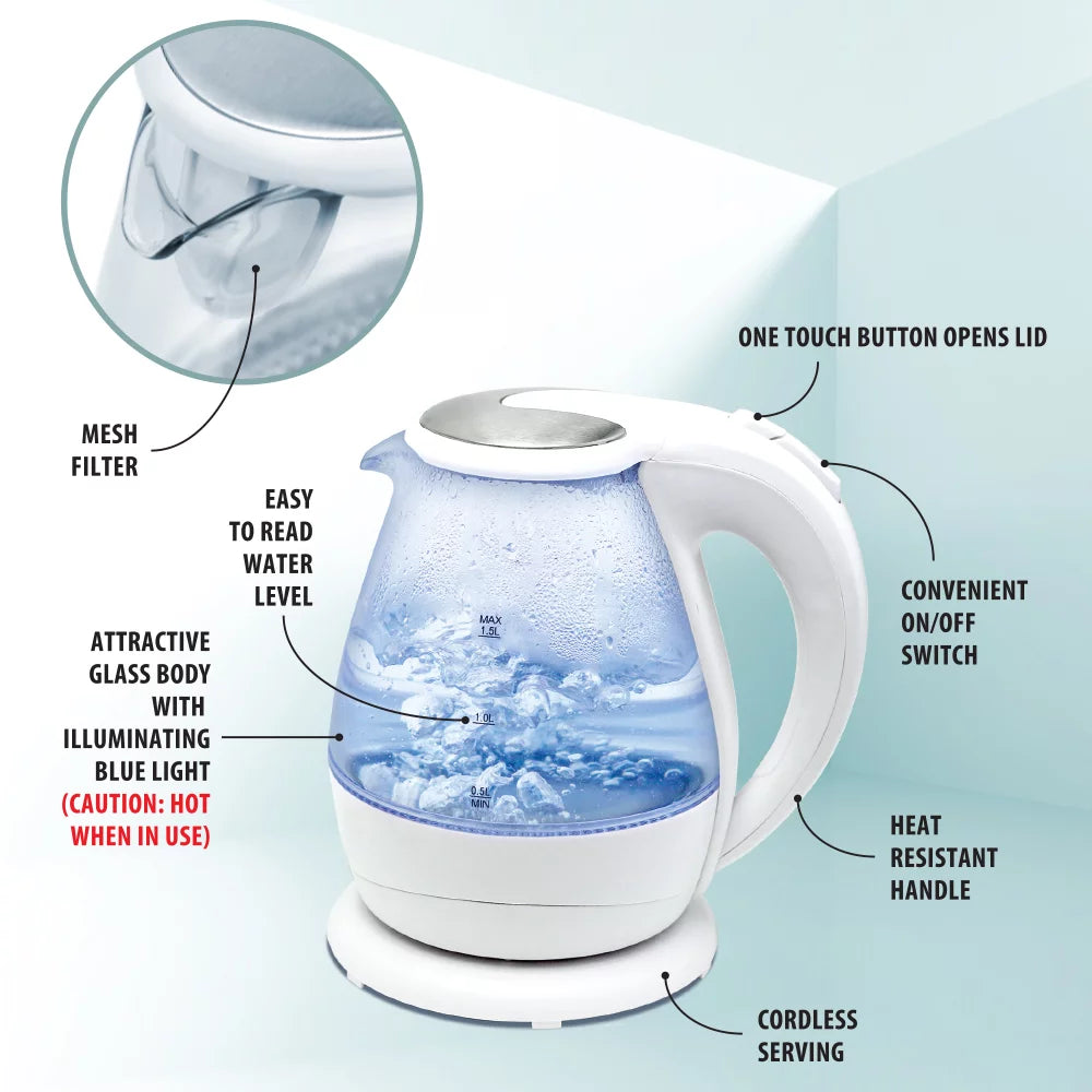 Glass Electric Tea Kettle 1.5 Liter White M961
