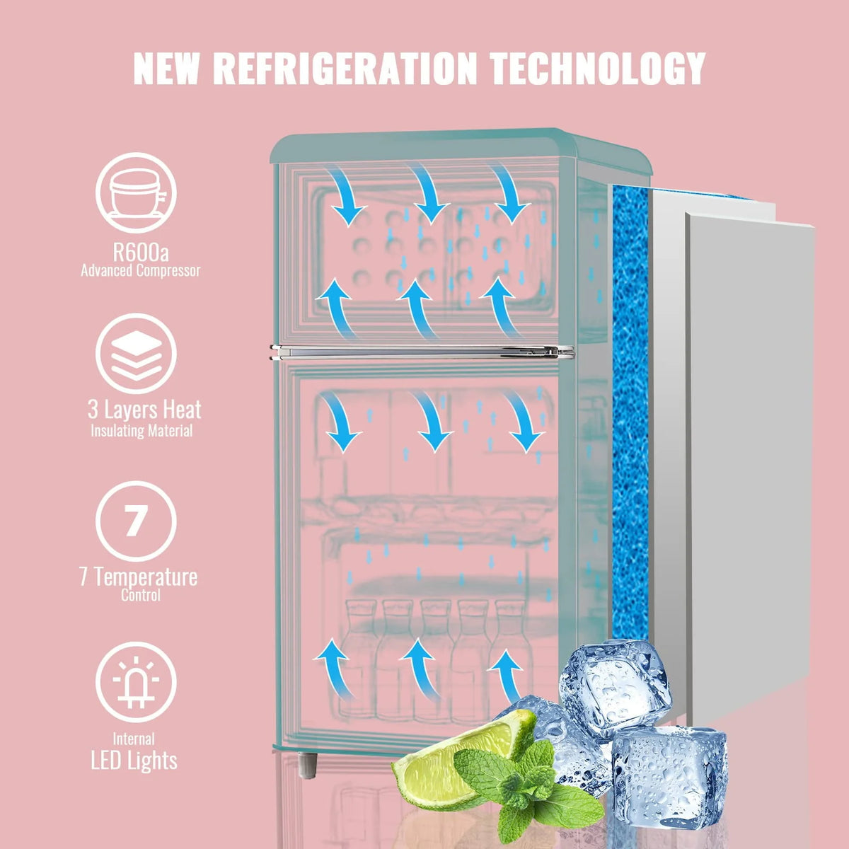 3.5 Cu.ft Blue Mini Fridge with Freezer Y42590