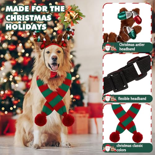 4 Pcs Dog Christmas Antlers Headband Scarf Set E5875