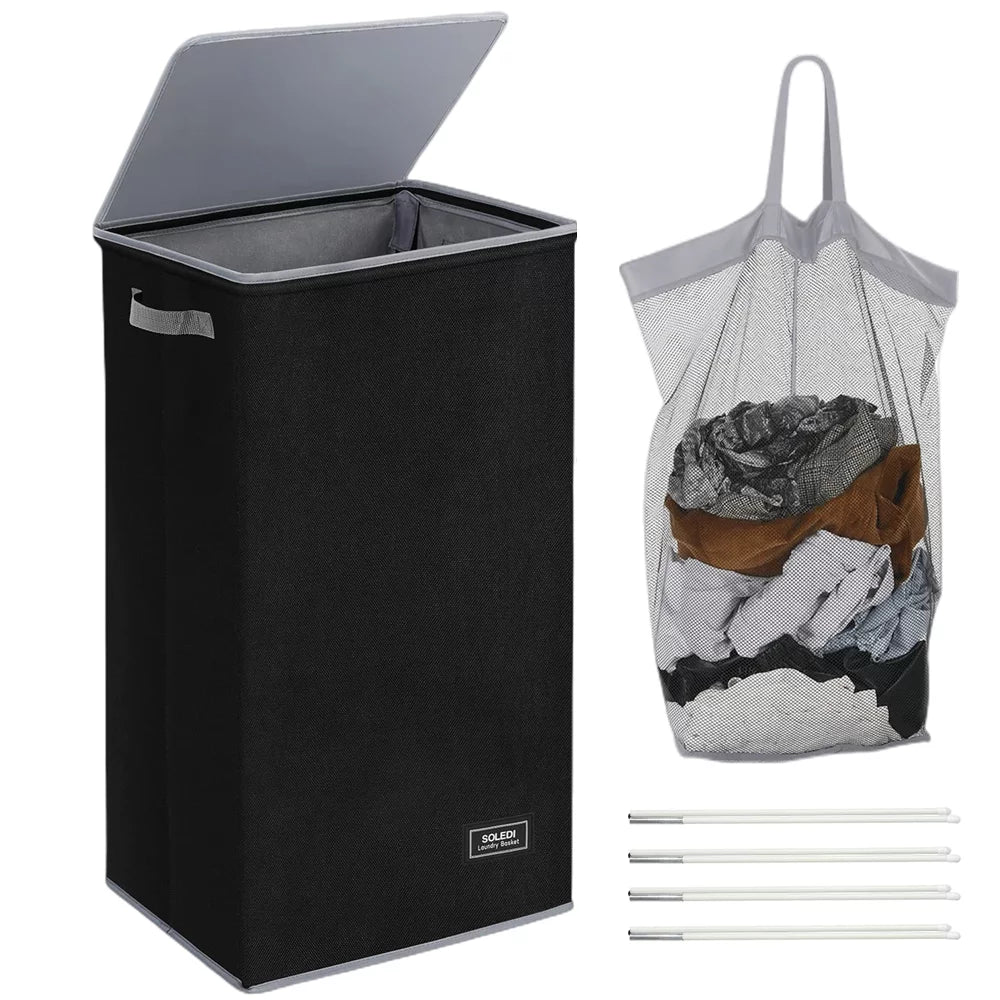 100L Collapsible Laundry Hamper with Lid & Laundry Bag S879