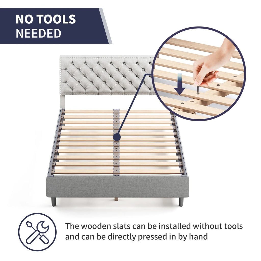 King Upholstered Platform Bed Frame with Adjustable Headboard Q5678