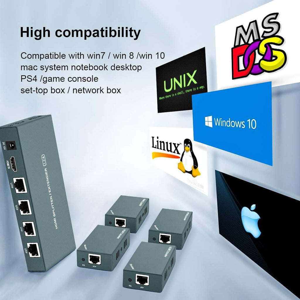 HDMI Extender Splitter 1x4, 1080P@60Hz, 165ft Over CAT5e/CAT6/CAT7 Cable X68299