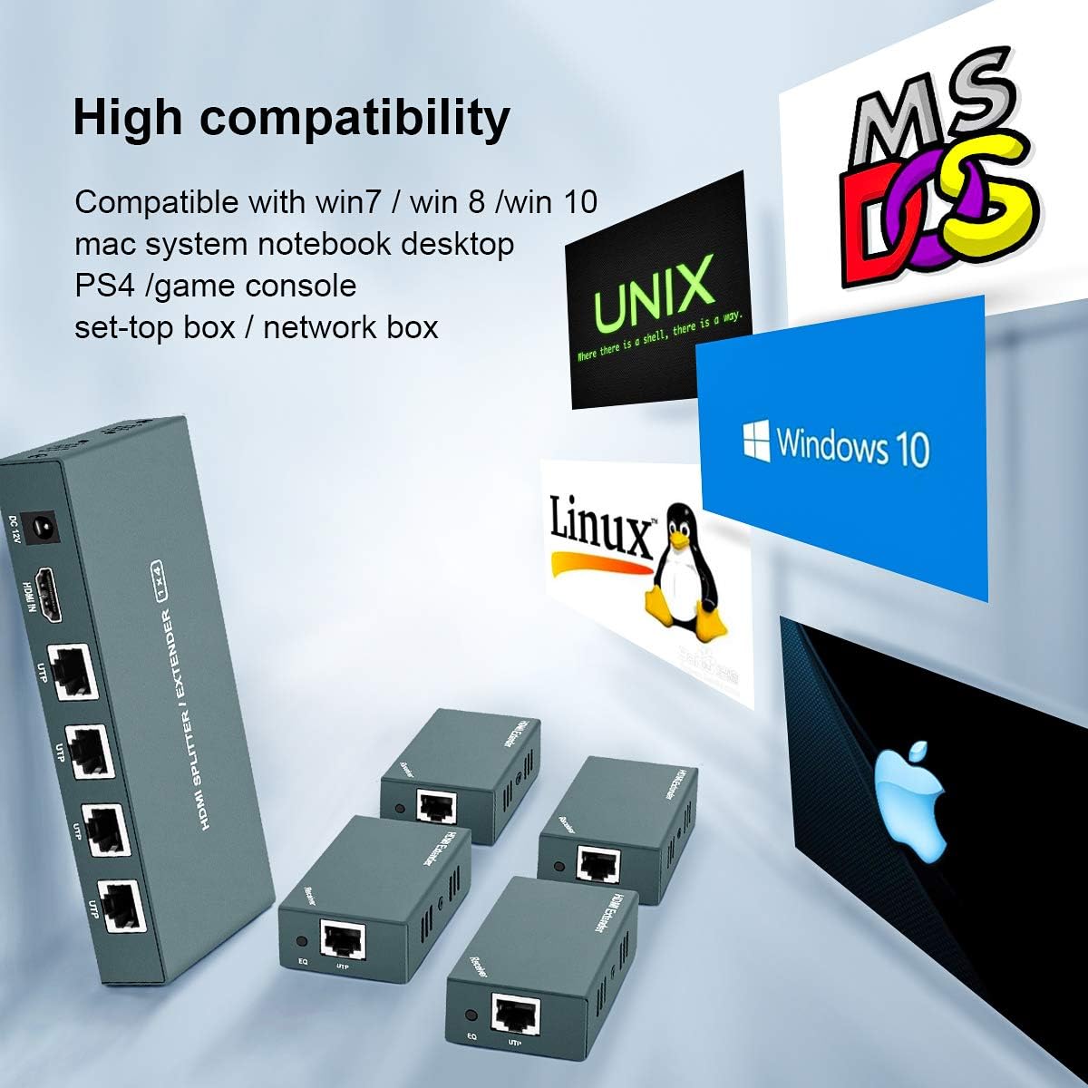 HDMI Extender Splitter 1x4, 1080P@60Hz, 165ft Over CAT5e/CAT6/CAT7 Cable X68299