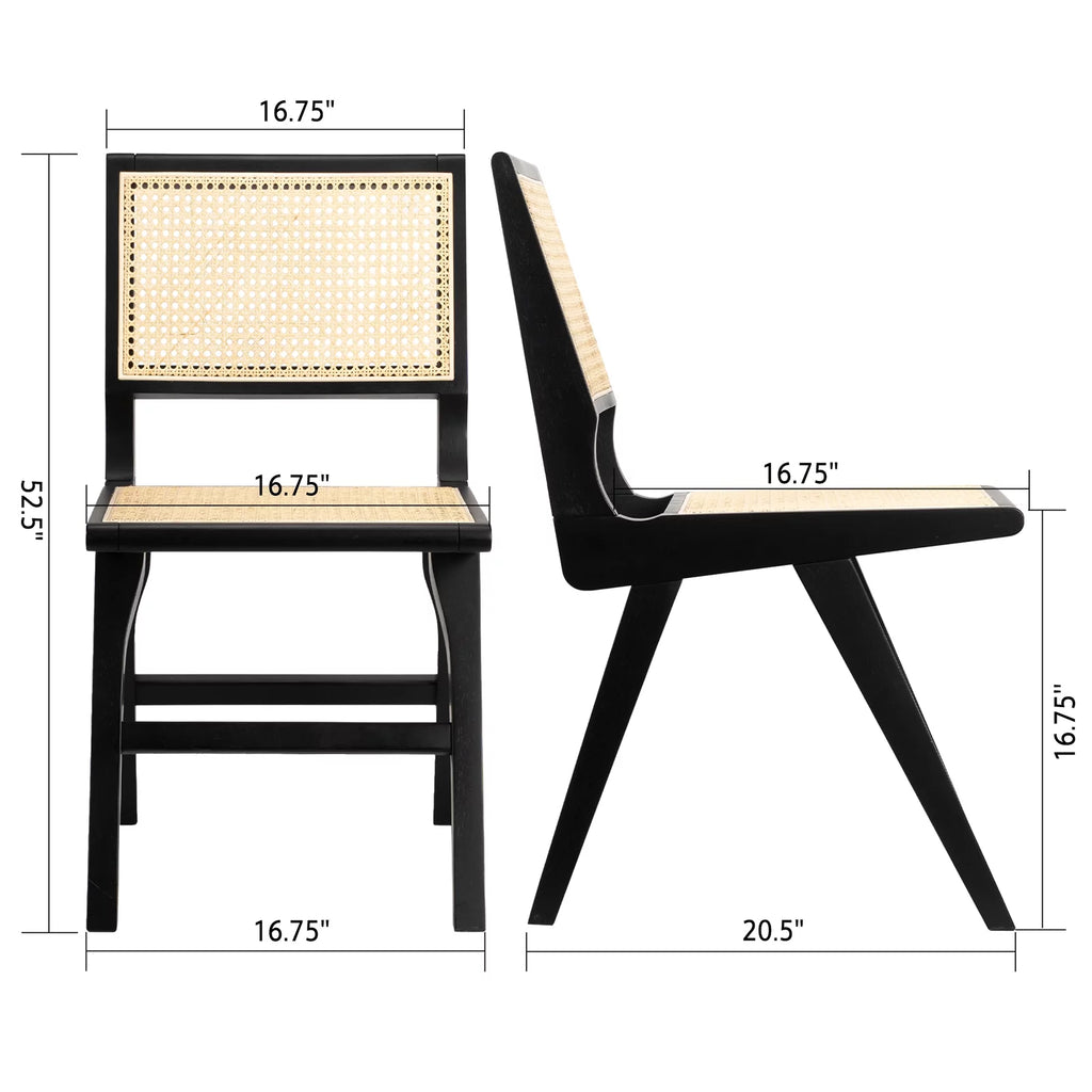 Rattan Wood Chairs Set of 2, Black R663549
