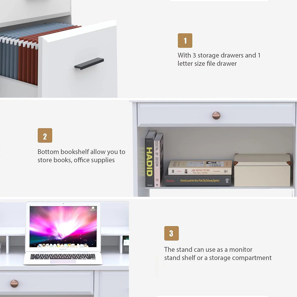 White Computer Desk with Drawers and Hutch V415236