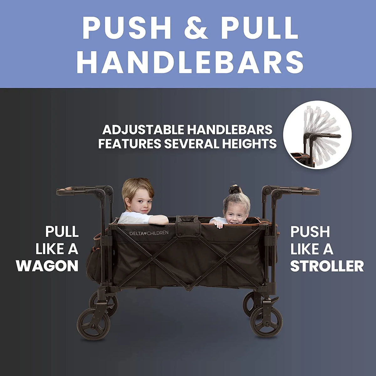Black Stroller Wagon for 2 Kids with Canopy F8786