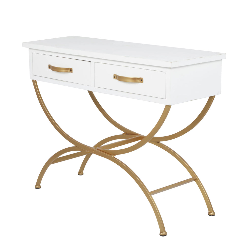 White Wood 2 Drawers Console Table with Arched Base Q501