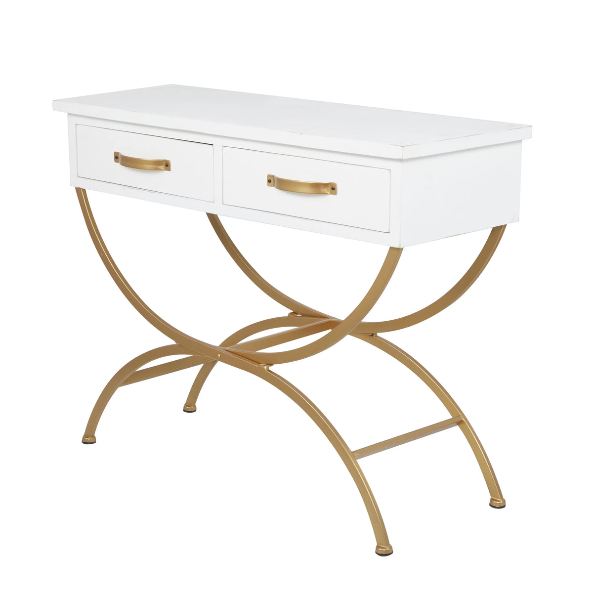 White Wood 2 Drawers Console Table with Arched Base Q501