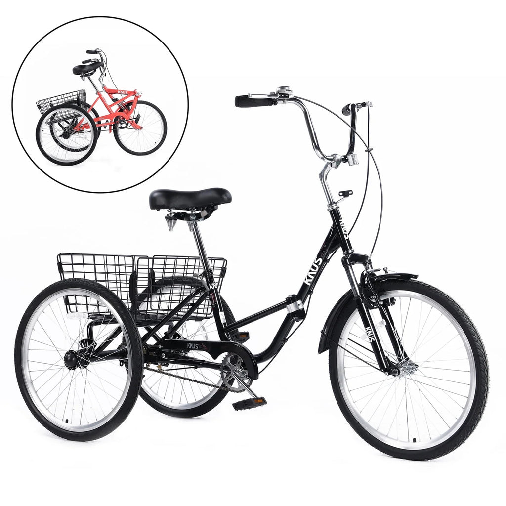 Black 3 Wheel Adult Folding Tricycle with Large Basket S369