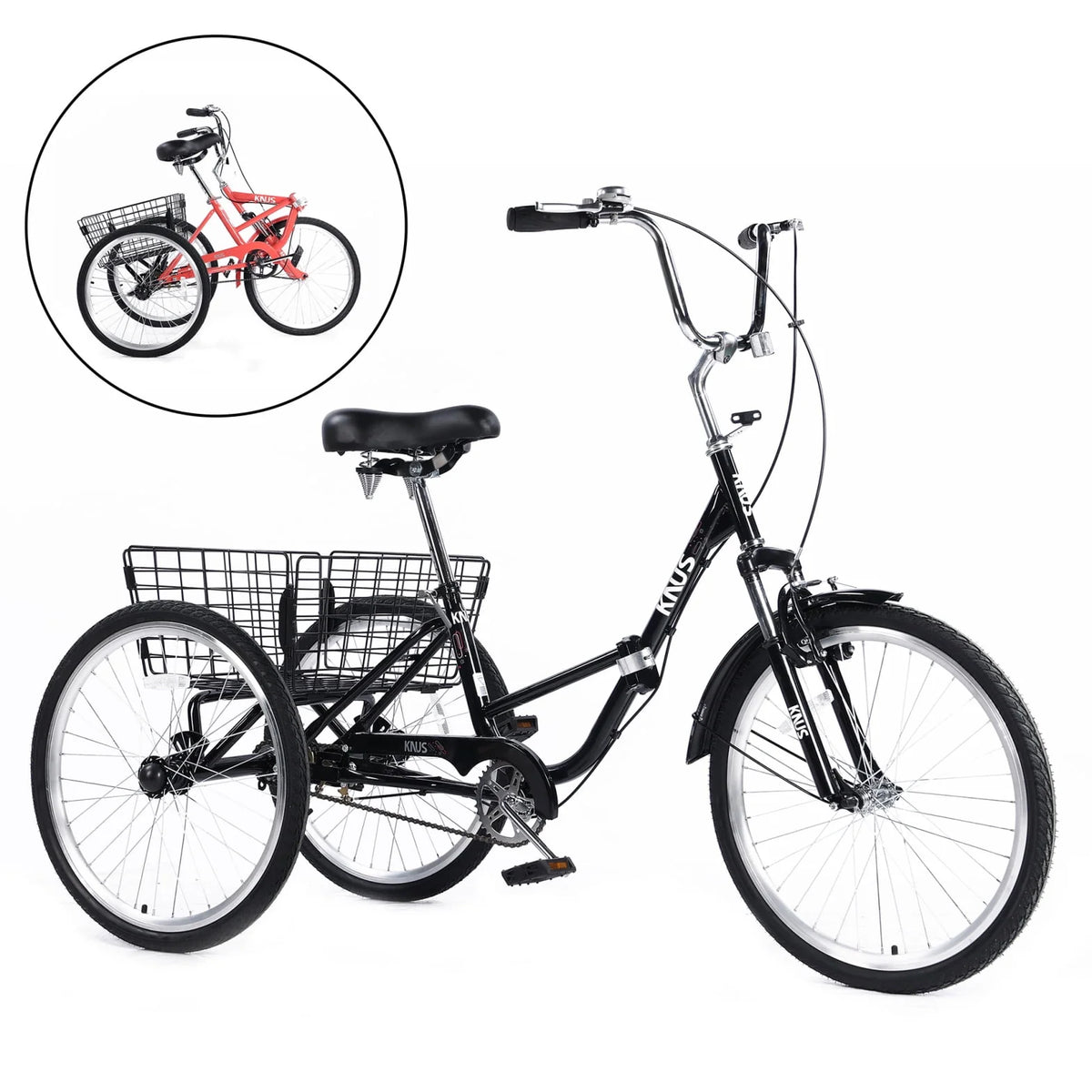 Black 3 Wheel Adult Folding Tricycle with Large Basket S369