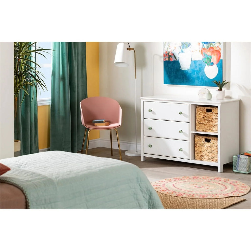 White 3-Drawer Engineered Wood Dresser with Baskets U4901