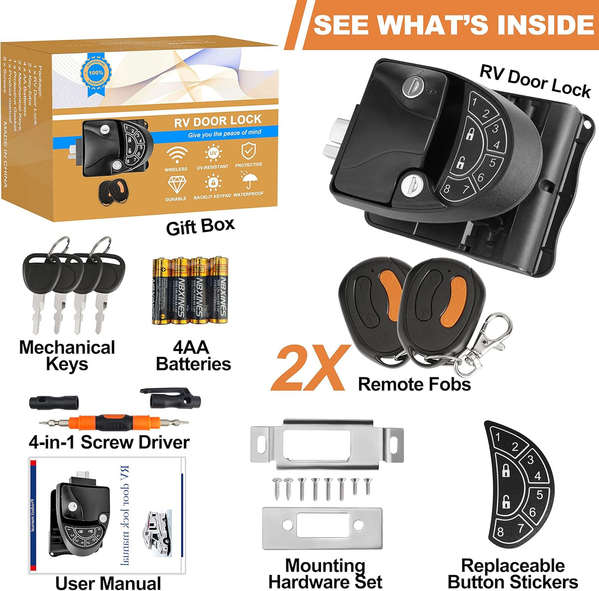 Black Zinc Alloy RV Keyless Entry Door Lock with Keypad and Remote K65707