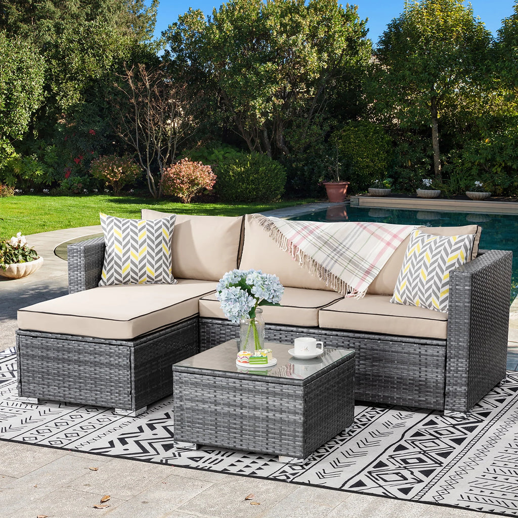3 Piece Aegean Blue Outdoor Sectional Sofa Set W77813