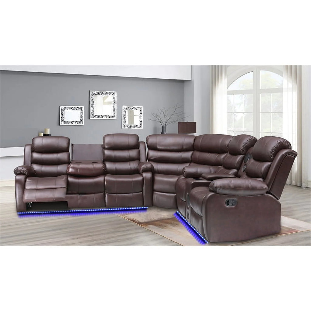 Brown Faux Leather Reclining Sectional F977