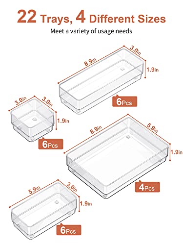 22-Piece Clear Drawer Organizer with Non-Slip Silicone Pads P84535