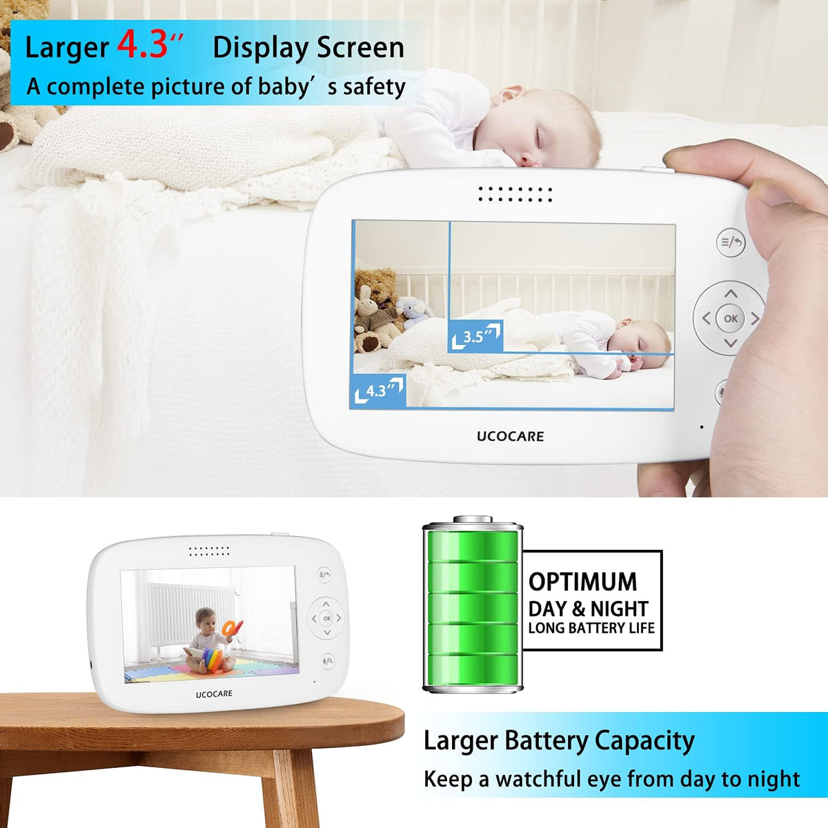 Baby Monitor with Camera and Audio, Night Vision, PTZ, Motion Detection, Temperature Monitor, 2-Way Talk G397825