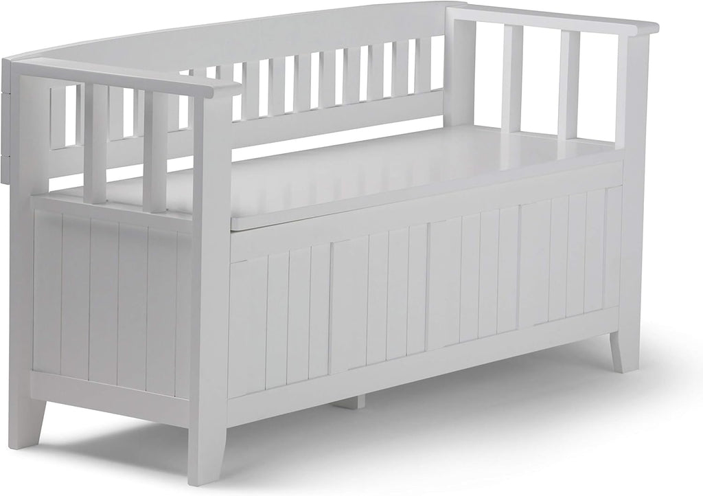 White Solid Wood 48 inch Storage Bench Q754969