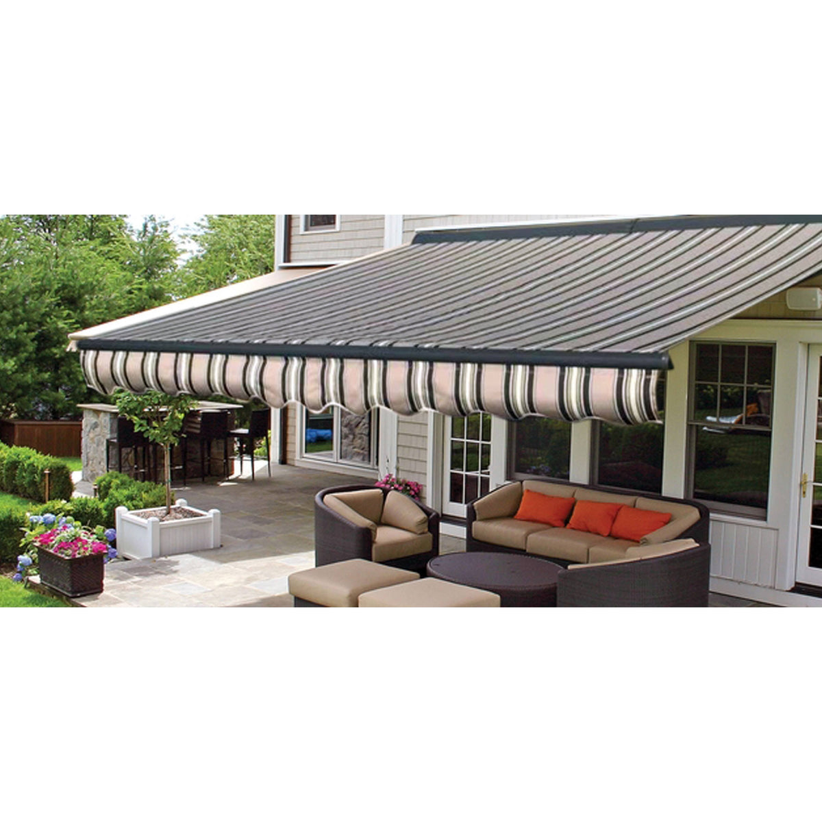 10 x 8 Feet Multi-Striped Green Motorized Retractable Patio Awning N631033
