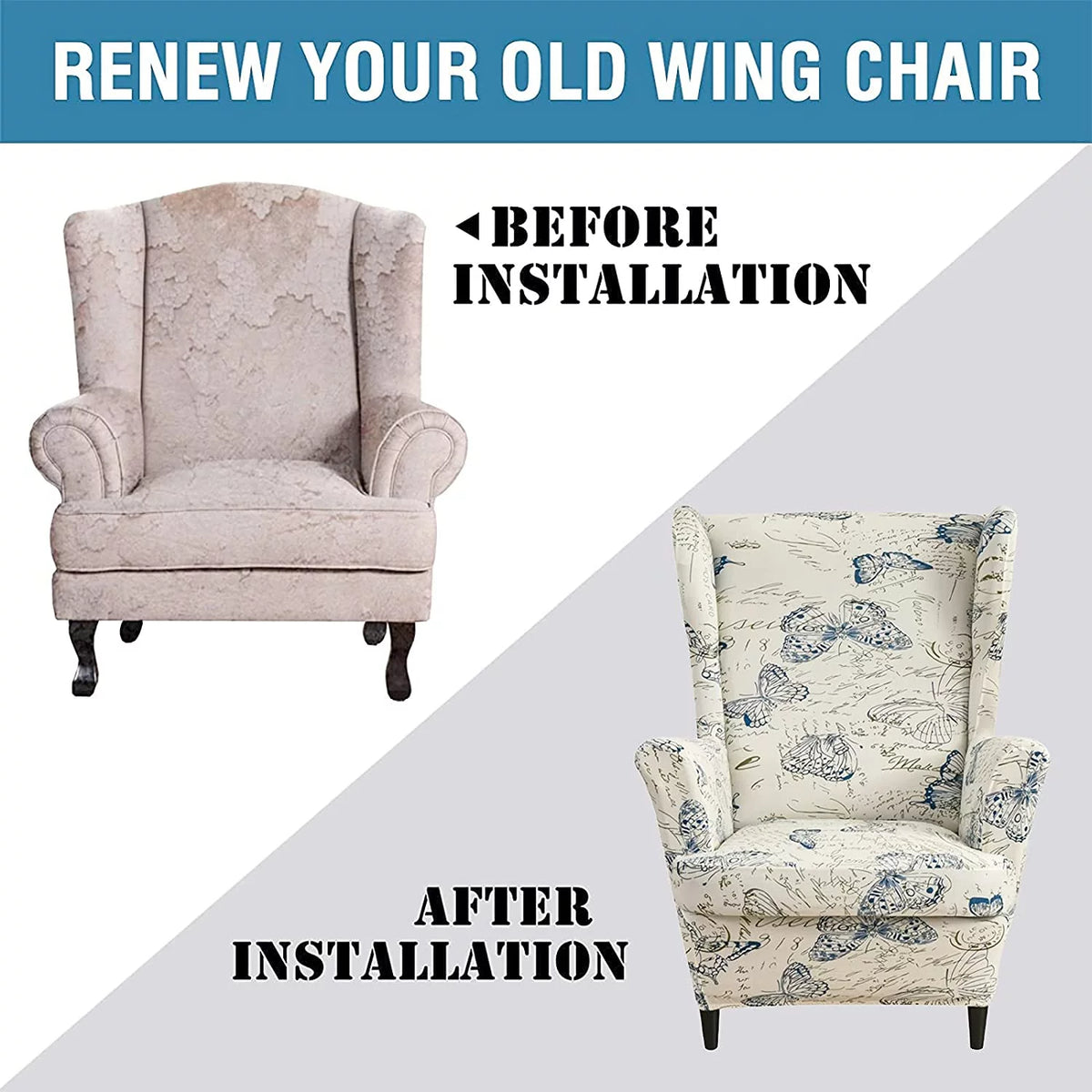 2-Piece Stretch Wingback Chair Slipcovers F4660