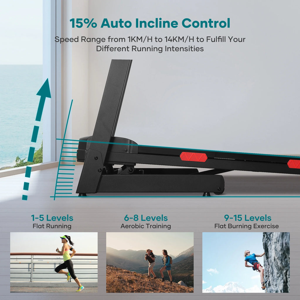 17 Wide Electric Folding Treadmill with Auto Incline T969
