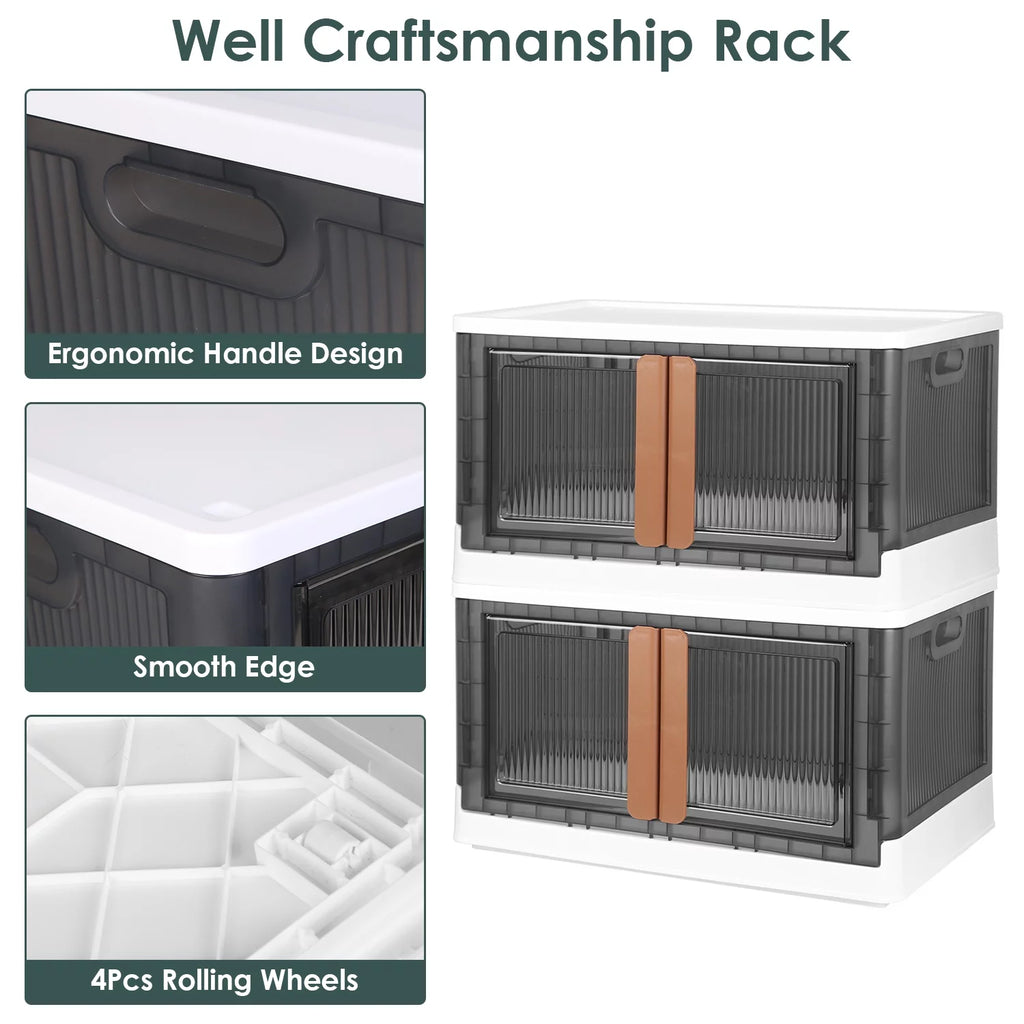 Foldable 2Pcs 32L Plastic Storage Bins with Lid and Wheels I748407