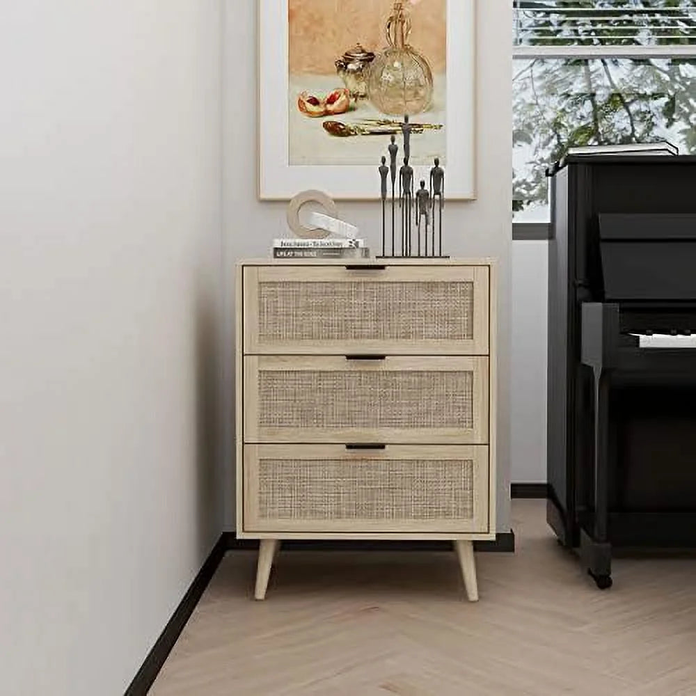 3 Drawer Rattan Dresser with Solid Wood Legs I433396
