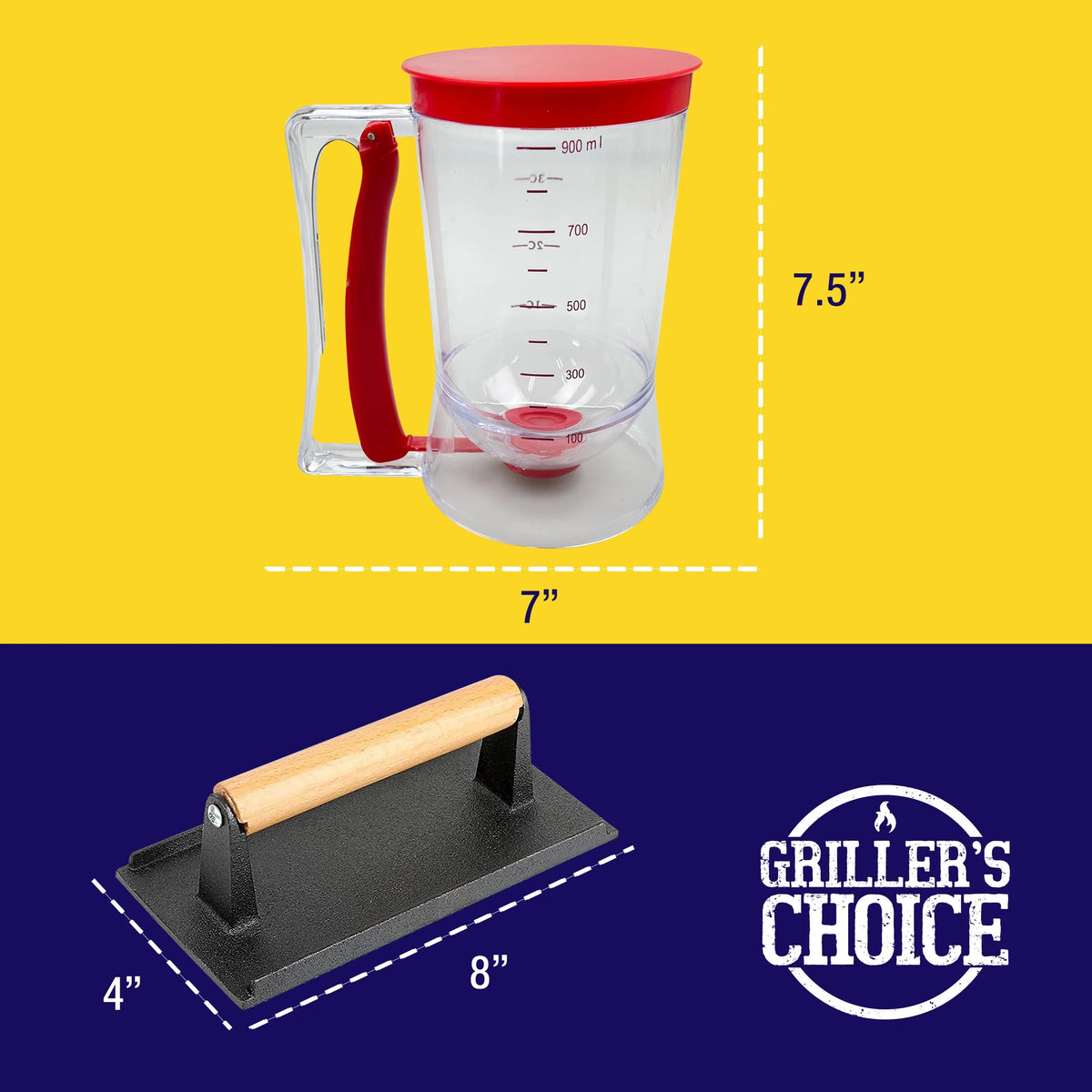 Pancake Batter Dispenser, Bacon Press, Egg Rings Breakfast Set B752