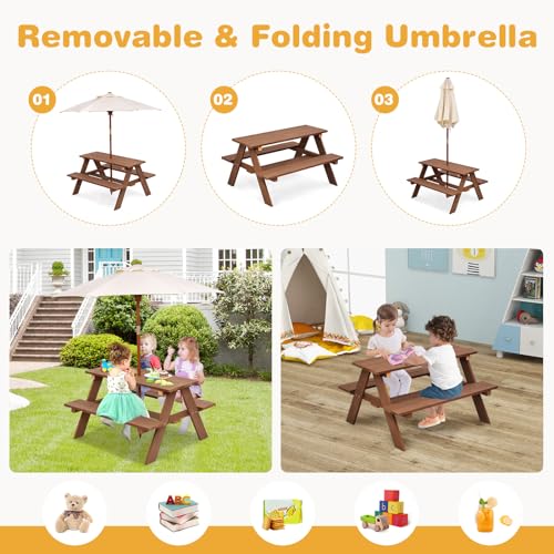Kids Wooden Picnic Table with Umbrella F7474