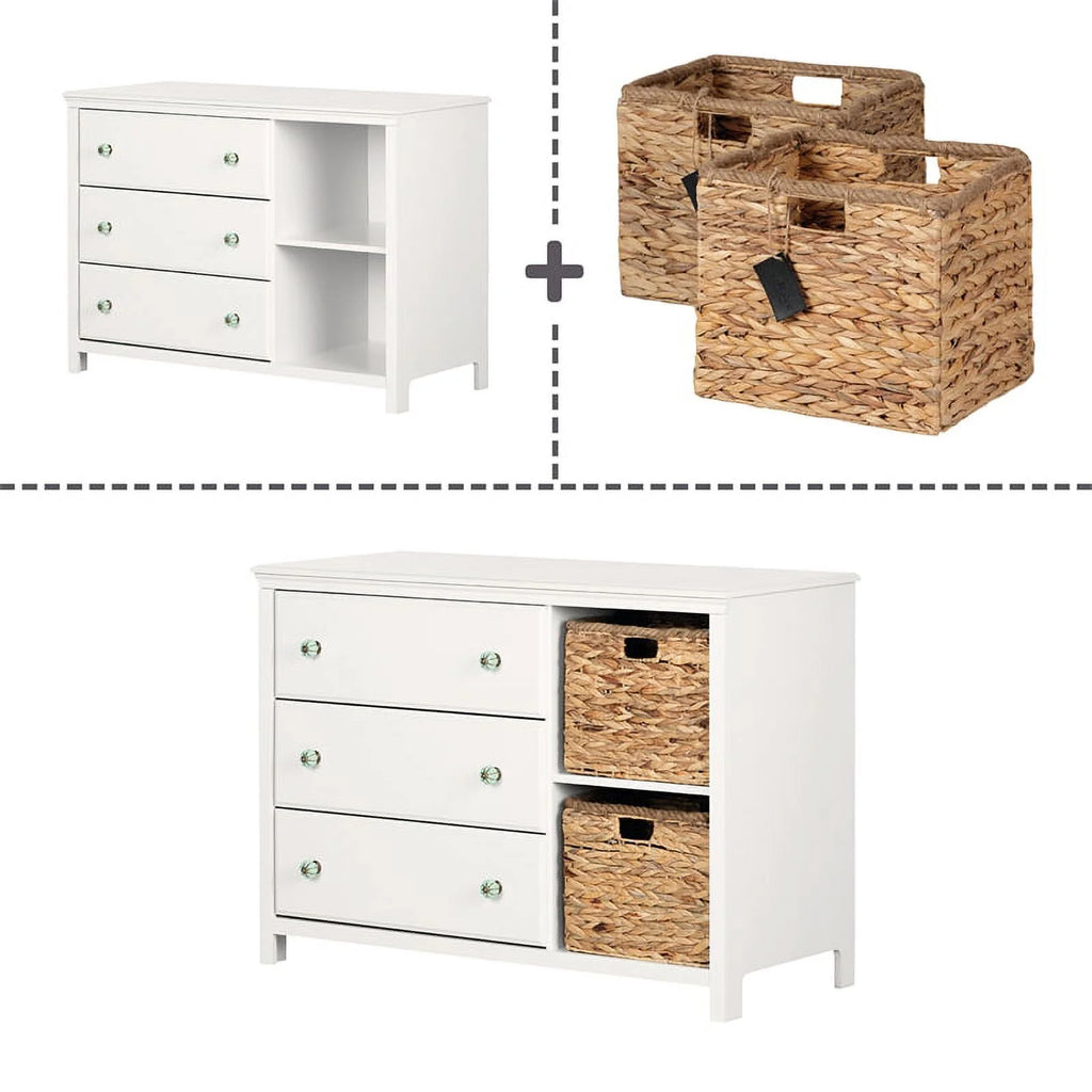 White 3-Drawer Engineered Wood Dresser with Baskets U4901
