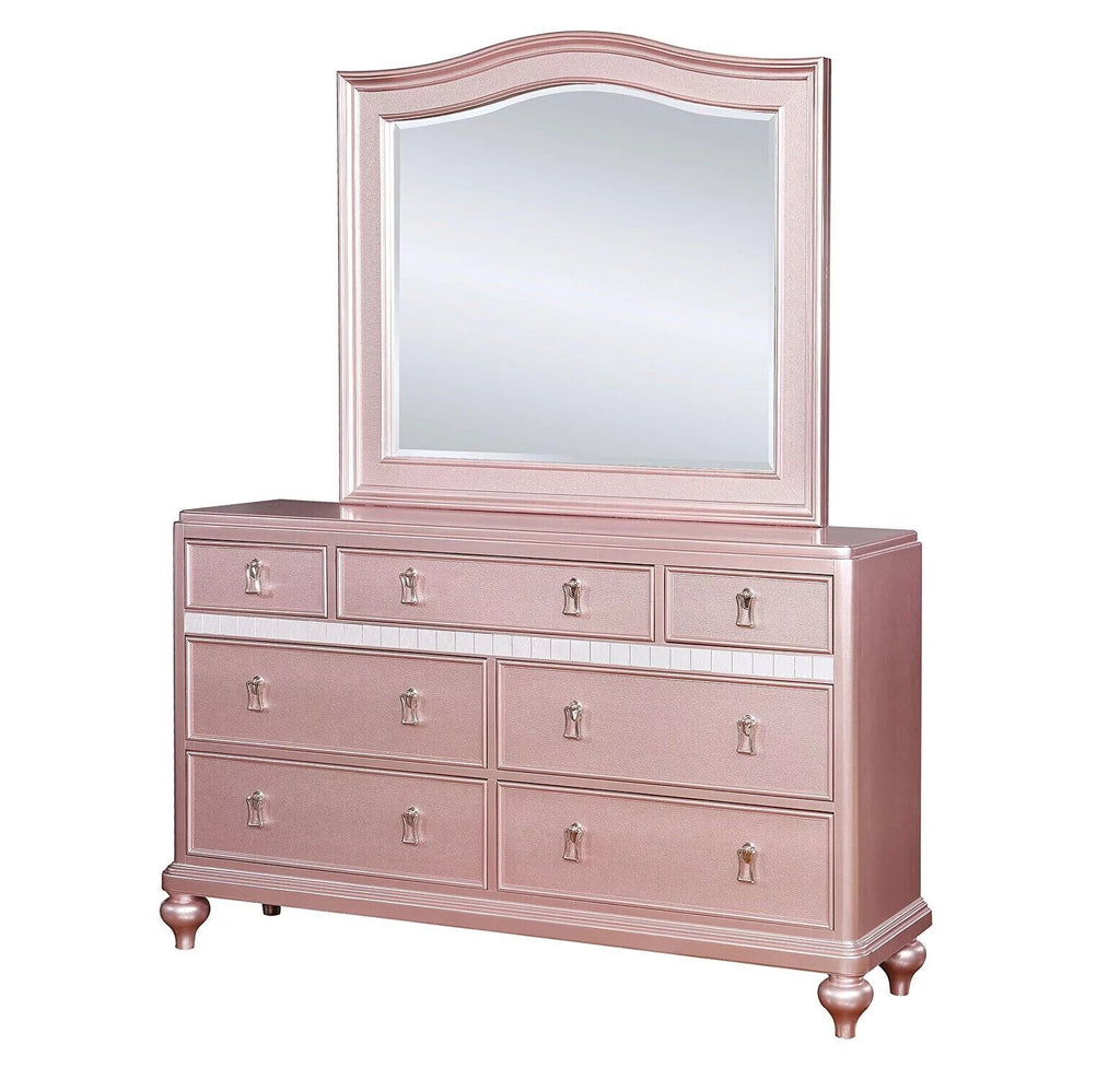 Rose Gold Twin Size Bed 6pc Set Dresser Mirror Nightstand Chest T6093