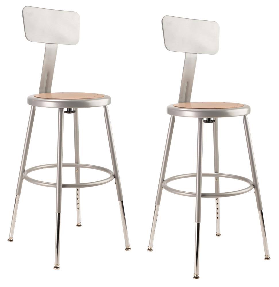 Height Adjustable Steel Stool with Backrest, Grey, Pack of 2 O827