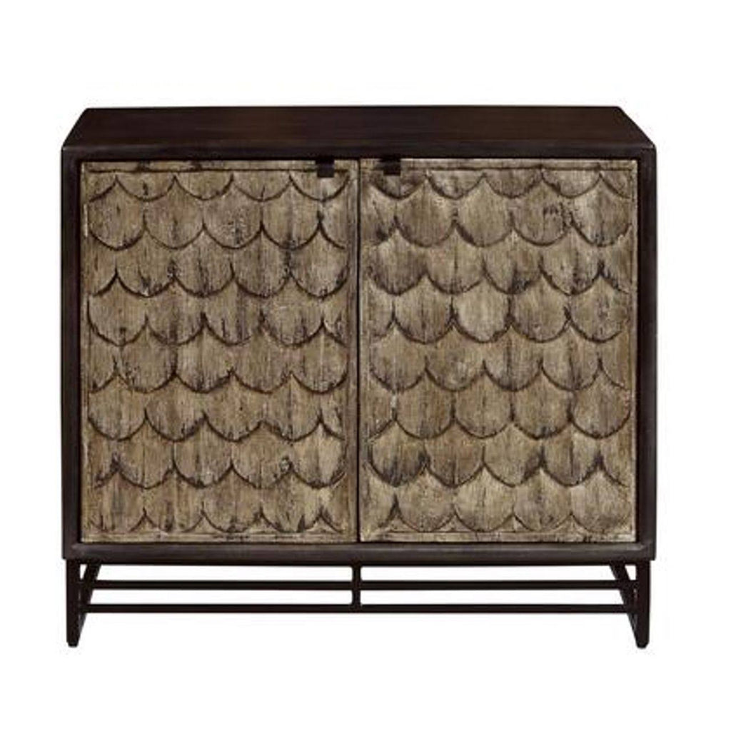 Carved Wooden Two Door Chest in Rustic Brown H218
