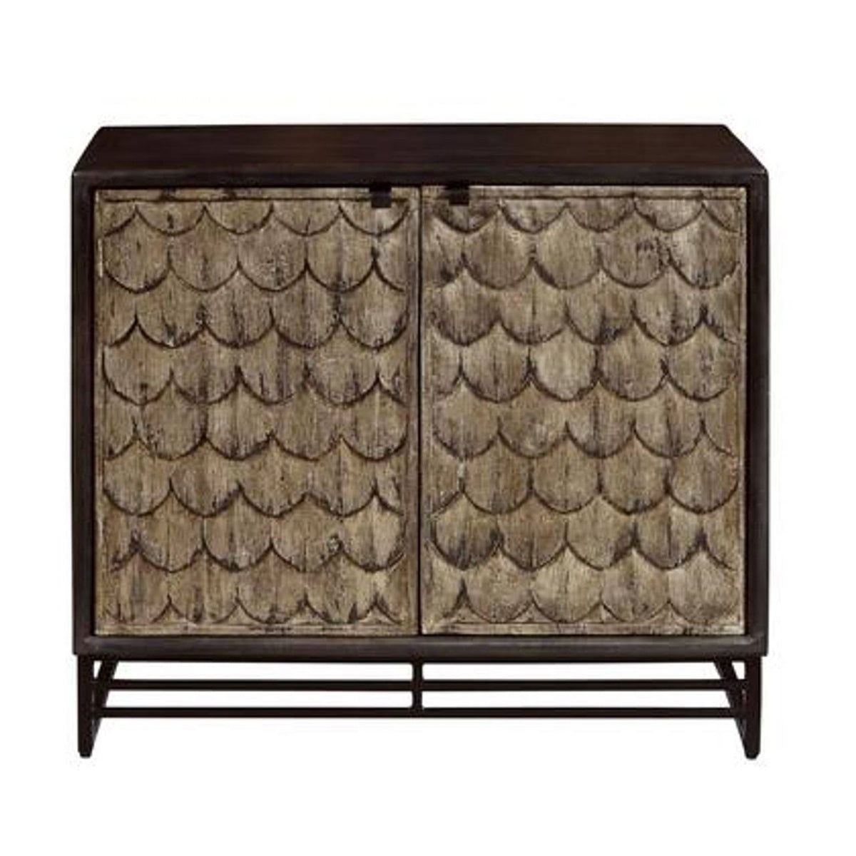 Carved Wooden Two Door Chest in Rustic Brown H218