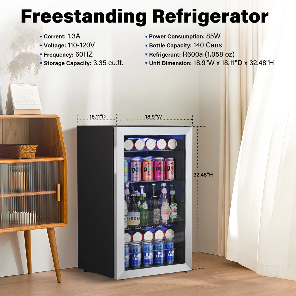 102-140 Can Freestanding Mini Drink Fridge with Glass Door M8233