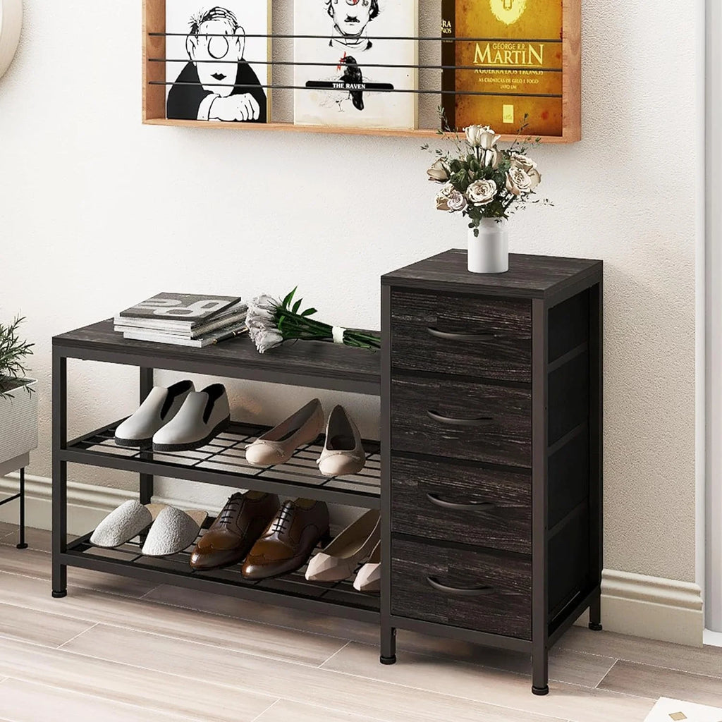 3 Tier Shoe Storage Bench with 4 Fabric Drawers O220649
