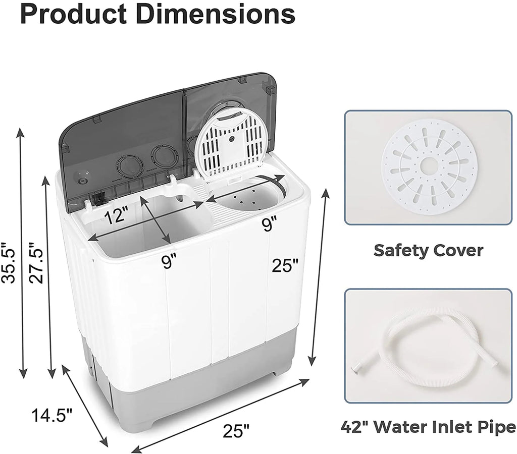 Portable Twin Tub Washing Machine 13.2lbs Grey F695766