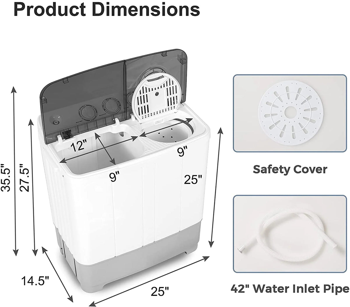 Portable Twin Tub Washing Machine 13.2lbs Grey F695766