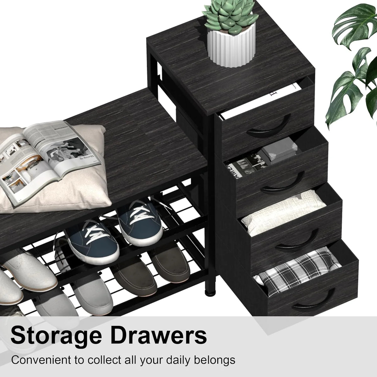 3 Tier Shoe Storage Bench with 4 Fabric Drawers O220649